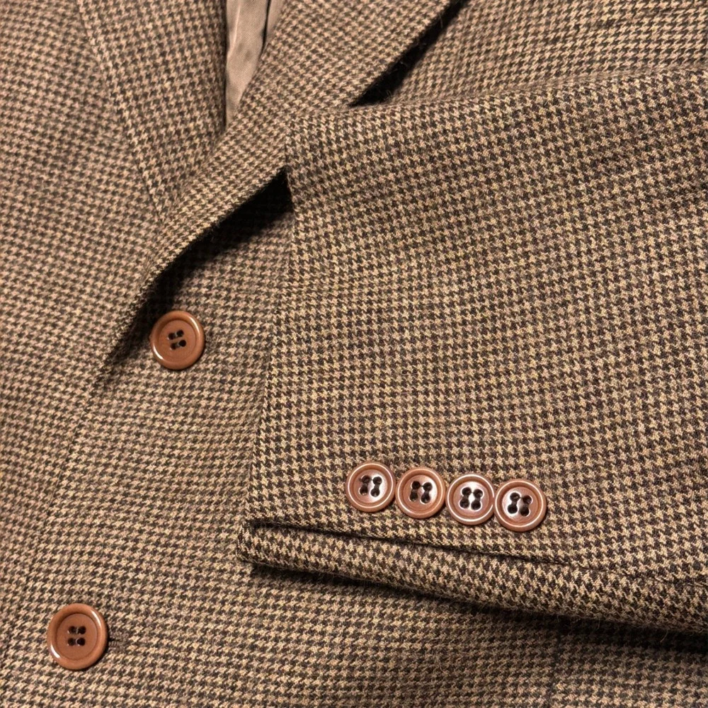 Vtg Valentino Uomo Suit Mens 44L / 36x29 Houndstooth Pleated Tweed Flannel Italy